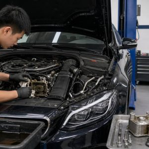 奔驰 E300L 更换机油散热器垫工时服务