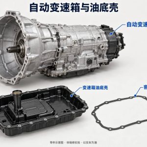 自动变速箱与油底壳零件示意图（非维修实拍）