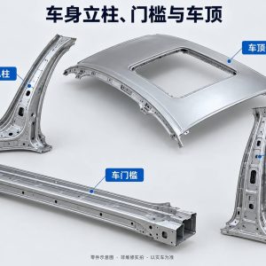 车身立柱、门槛与车顶零件示意图（非维修实拍）