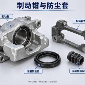 制动钳与防尘套零件示意图（非维修实拍）