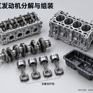 四缸发动机分解与组装零件示意图(非维修实拍)