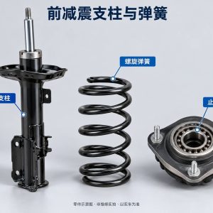 前减震支柱与弹簧零件示意图（非维修实拍）