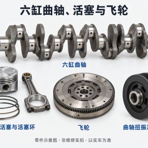六缸曲轴、活塞与飞轮零件示意图(非维修实拍)