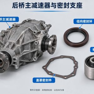 后桥主减速器与密封支座零件示意图（非维修实拍）