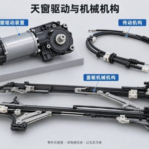 天窗驱动与机械机构零件示意图（非维修实拍）
