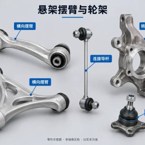 悬架摆臂与轮架零件示意图（非维修实拍）