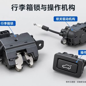 行李箱锁与操作机构零件示意图（非维修实拍）