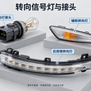 转向信号灯与接头零件示意图（非维修实拍）