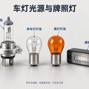 车灯光源与牌照灯零件示意图(非维修实拍)