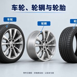 车轮、轮辋与轮胎零件示意图（非维修实拍）